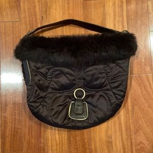 Coach Brown Quilted Rabbit Fur Purse Bag